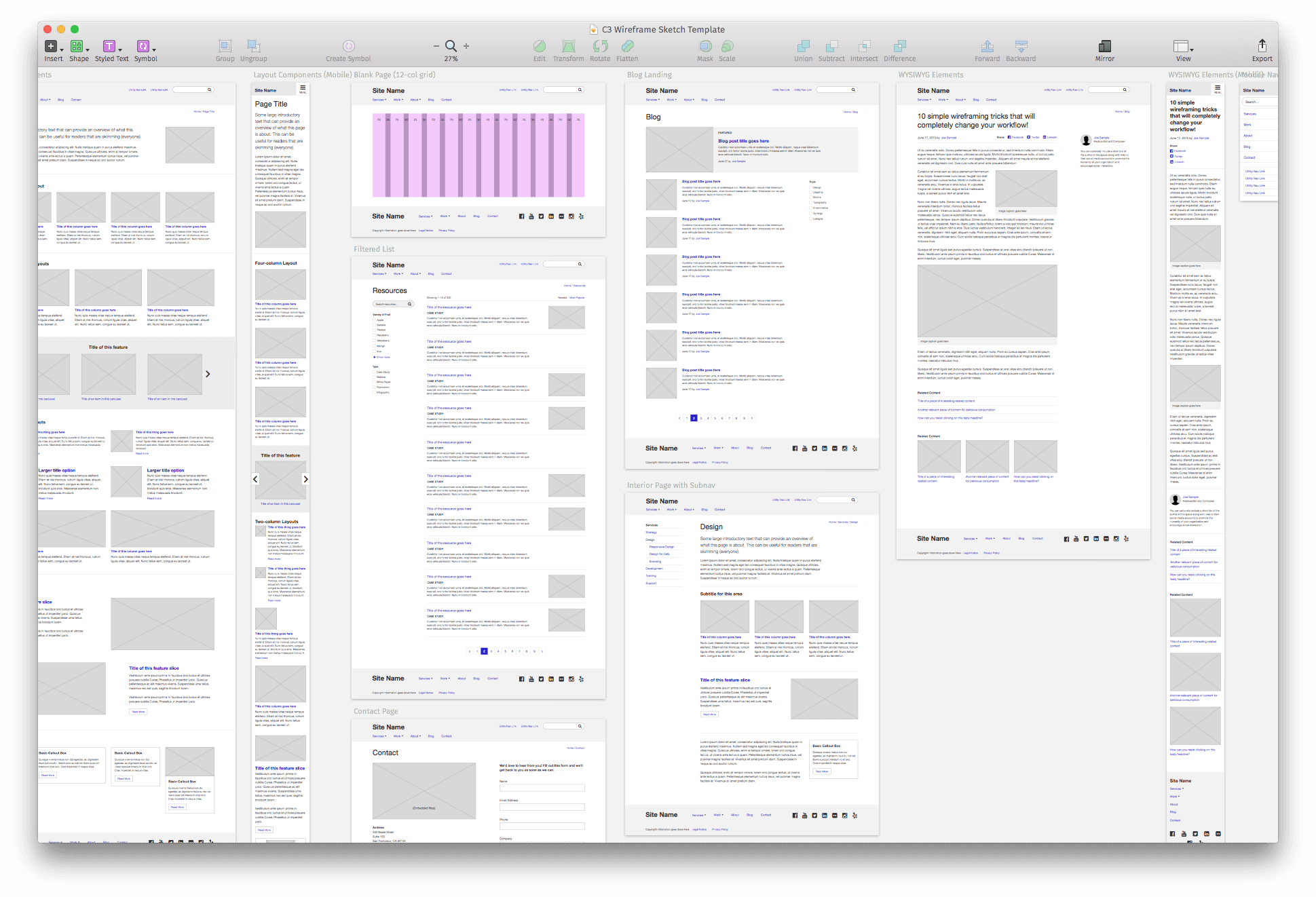 Wireframe template overview